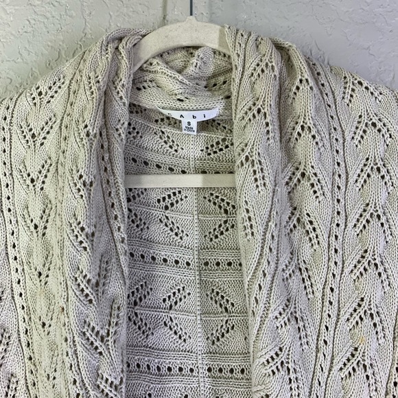 CABI Cream Beige Cotton Crochet Knit Open Front Circle Shawl Cardigan Sweater - Picture 3 of 16